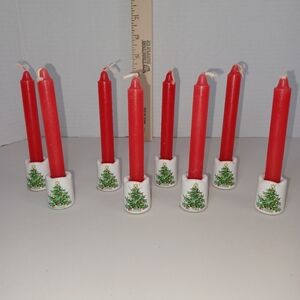 Enesco White Ceramic Christmas Tree Candle Holders with Red Tapers (Set of 4)